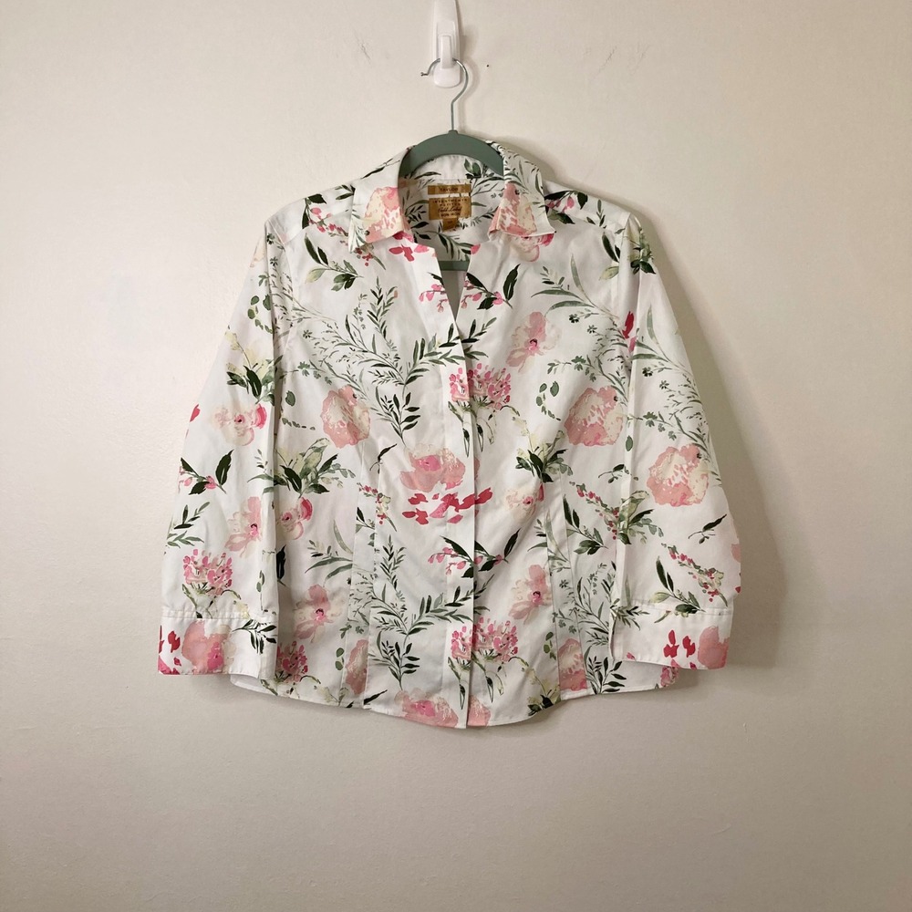 Investments Gold Label Taylor Floral 100% Cotton Cottagecore Blouse 14P Non-Iron